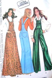 3835 McCalls 1973 Bib Pocket Strappy Overalls, Jumper Pattern Jr 11 33.5b uncut